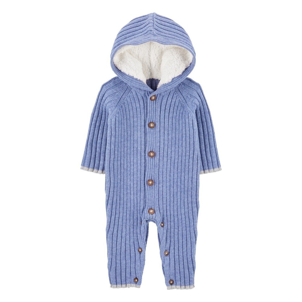 Baby B'gosh Ribbed Hooded Sweater Knit Button- front Jumpsuit 18M